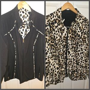 Women's Reversable Black Jacket with Leopard Print And Gold Accents